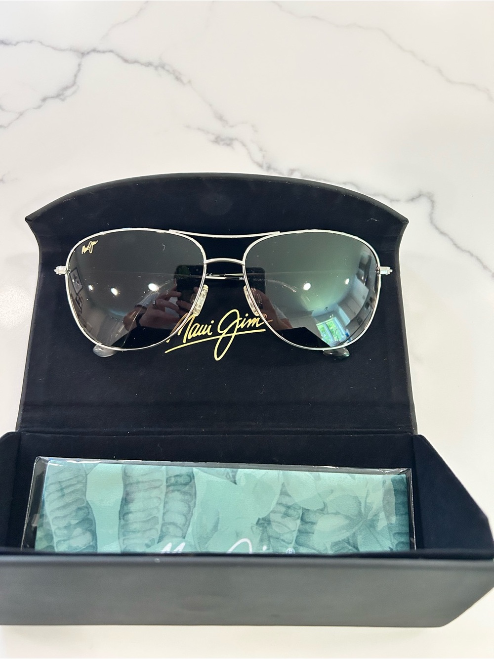 Maui Jim Silver Aviator Sunglasses with Green Lenses